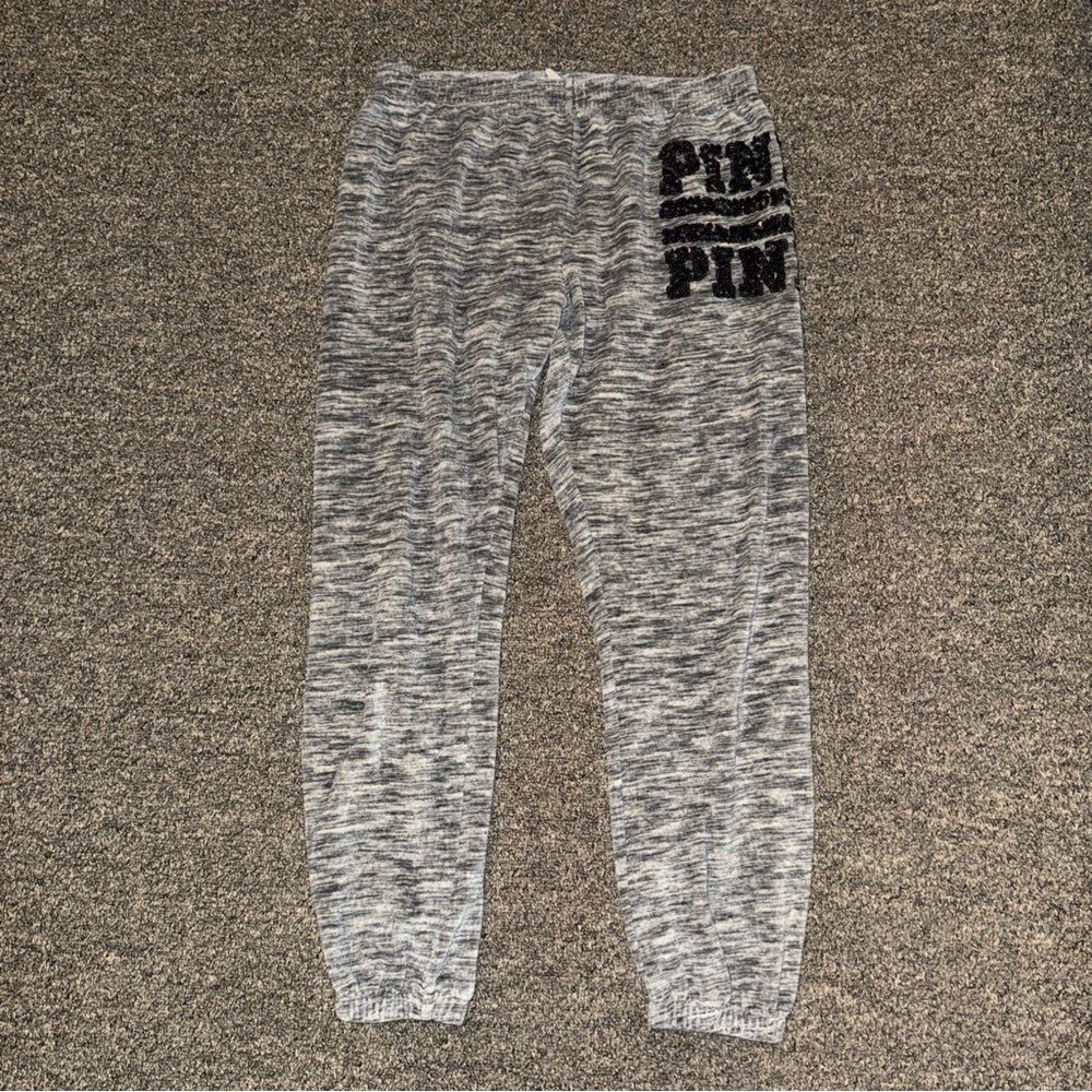 Victoria's Secret Love PINK Sequin Bling Jogger Fleece Sweat Pants Size M